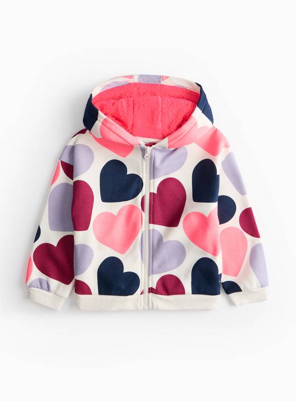 Heart Print Zip-Through Hoodie 2-3 years